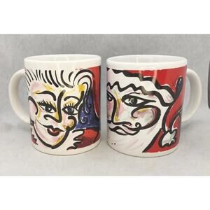 Lemley Face Christmas Mr. & Mrs. Santa Claus Art Abstract Coffee Mug Vtg U211